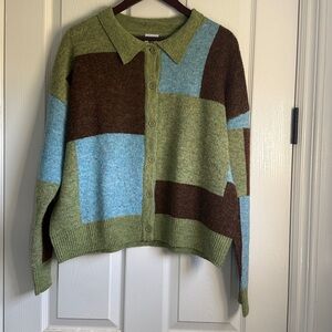 Princess Polly Green and Brown Patchwork Sweater